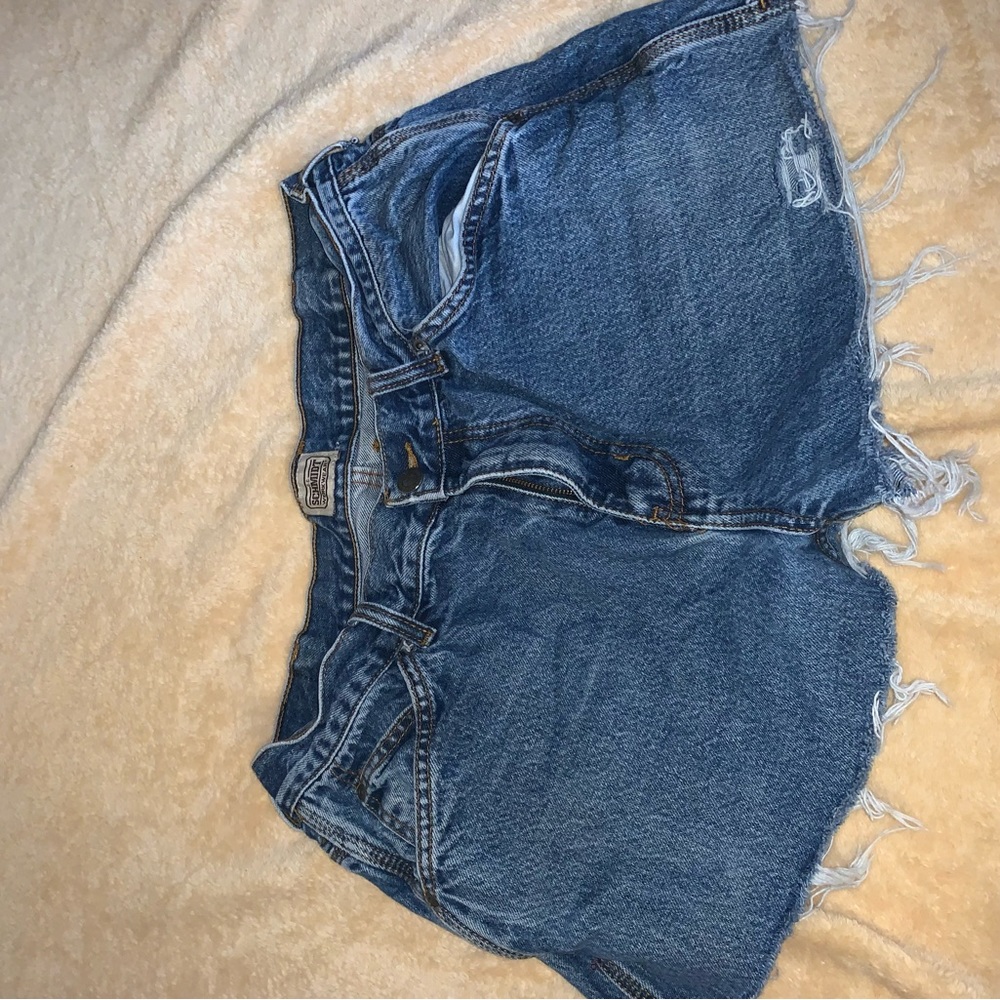 Blue denim shorts distressed